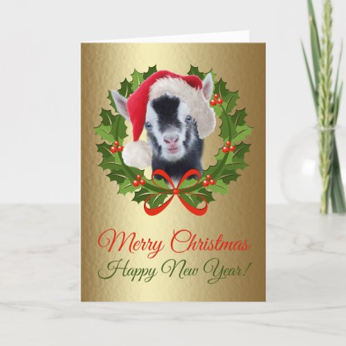 Merry Christmas Newborn Nigerian Goat Kid Painting Holiday Card