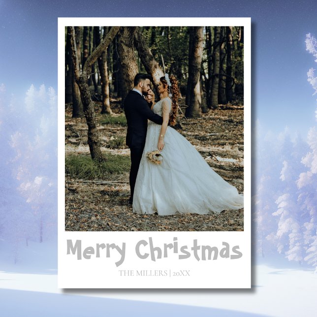 Merry Christmas Newlywed Photo Light Gray Text Holiday Card (Creator Uploaded)