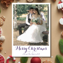 Merry Christmas Newlywed Photo Midnight Purple