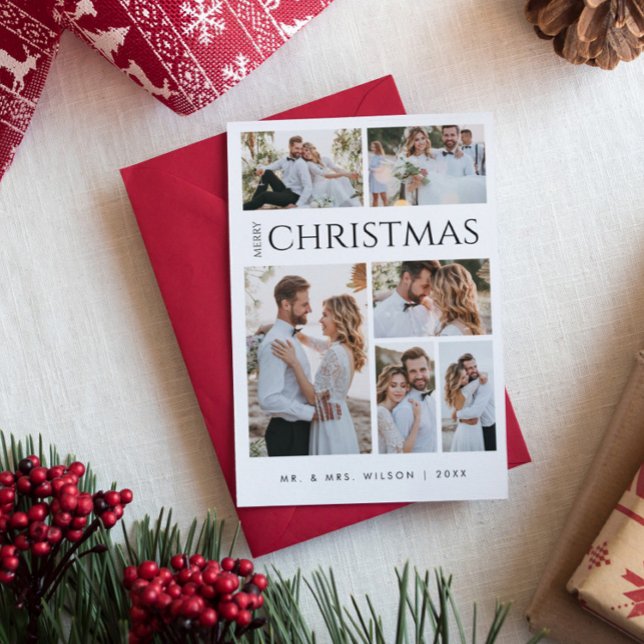 Merry Christmas Newlywed | Six Photo Black & White Holiday Card (Creator Uploaded)