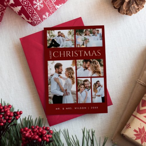 Merry Christmas Newlywed  Six Photo Red Foil Holiday Card
