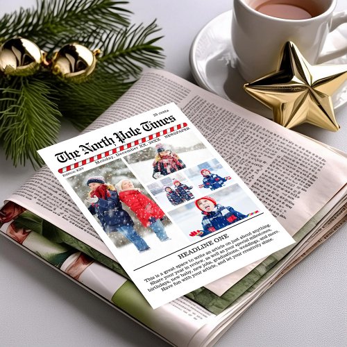 Merry Christmas Newspaper Five Photo Collage Holiday Card