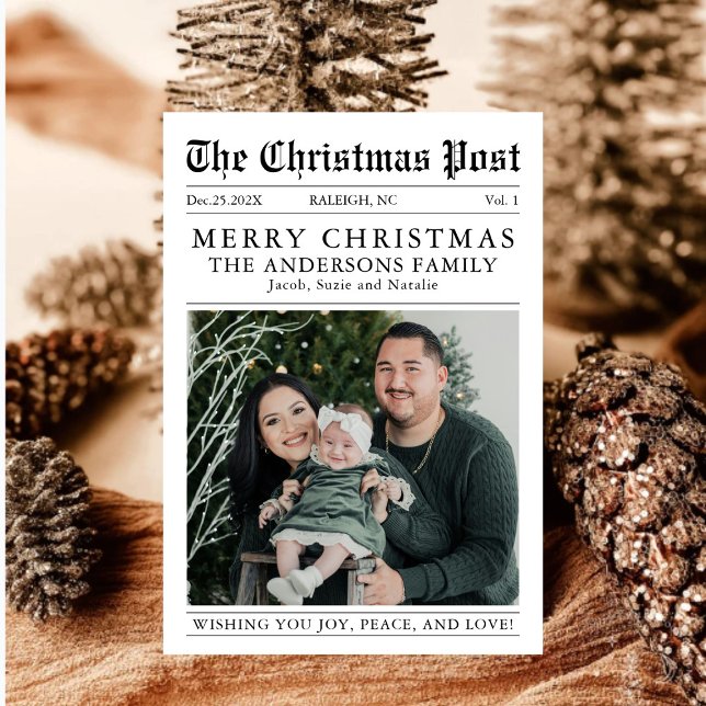 Merry Christmas Newspaper Photo A Year in Review Holiday Card (Creator Uploaded)