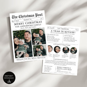 Merry Christmas Newspaper Year in Review Photo Holiday Card