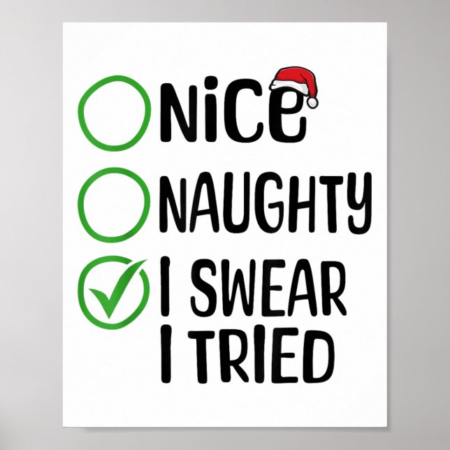 Merry Christmas Nice Naughty I Swear I Tried Xmas  Poster (Front)