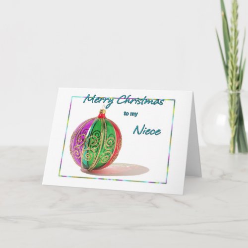 Merry Christmas Niece Multicolored Glass Ball Car Holiday Card