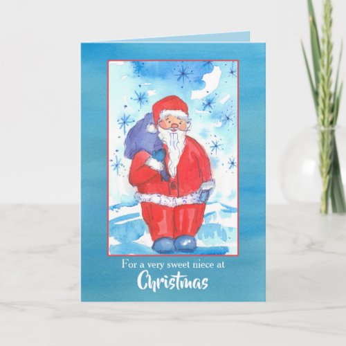 Merry Christmas Niece Santa Claus Snowflakes Card