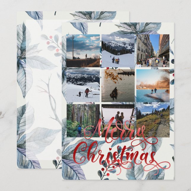 Merry Christmas Nine Photo Collage Greeting Card (Front/Back)
