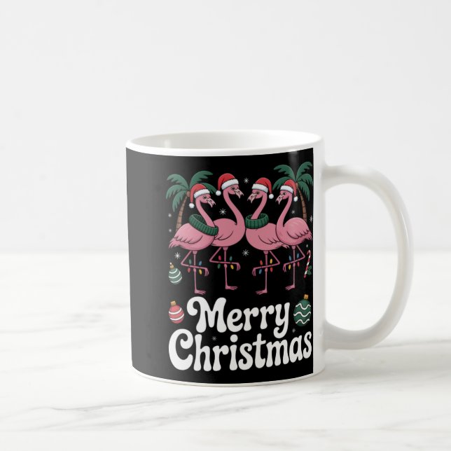 Merry Christmas Nk Flamingo Santa Hat Xmas Light T Coffee Mug (Right)