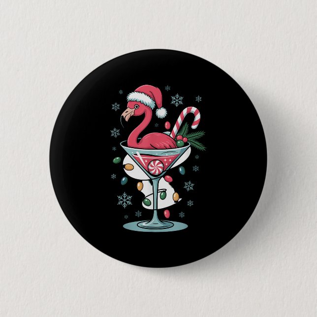 Merry Christmas Nk Flamingo Wine Drinking Lights X Button (Front)