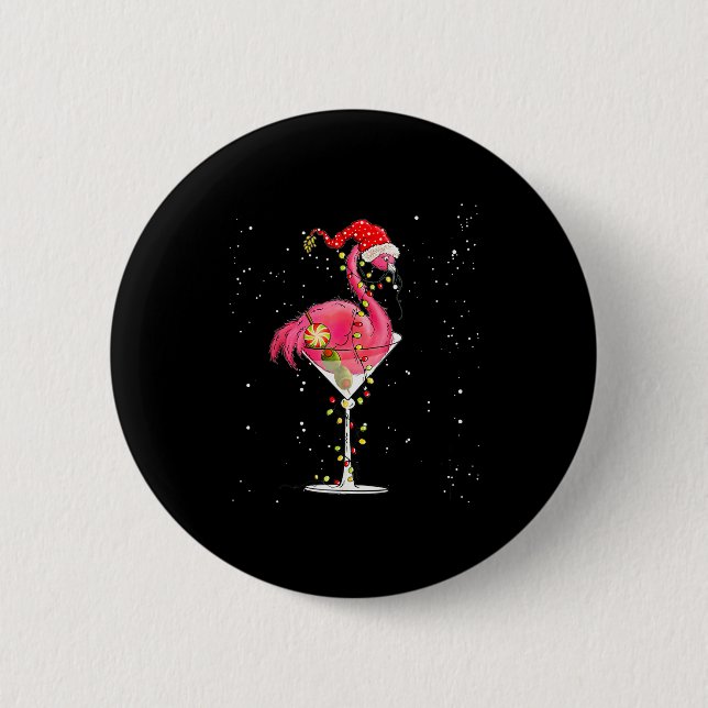 Merry Christmas Nk Flamingo Wine Drinking Lights X Button (Front)