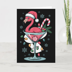 Merry Christmas Nk Flamingo Wine Drinking Lights X Card