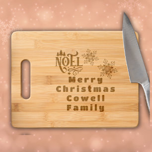 Merry Christmas Noel Family Name Monogram etched Engraved Cutting Board