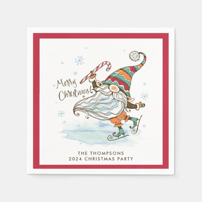 Merry Christmas Nordic Gnome Personalized Napkins (Front)
