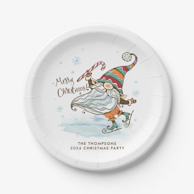 Merry Christmas Nordic Gnome Personalized Paper Plates (Front)