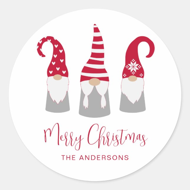 Merry Christmas Nordic Gnomes Holiday Classic Round Sticker (Front)