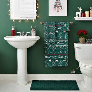 Merry Christmas nordic pattern Bath Towel Set