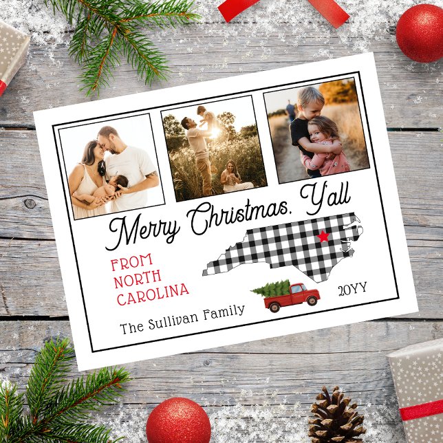  Merry Christmas North Carolina Photo Holiday (Merry Christmas Y'all North Carolina State Photo Holiday Postcard)