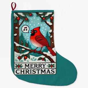 Merry Christmas northern Red Cardinal Large Christmas Stocking