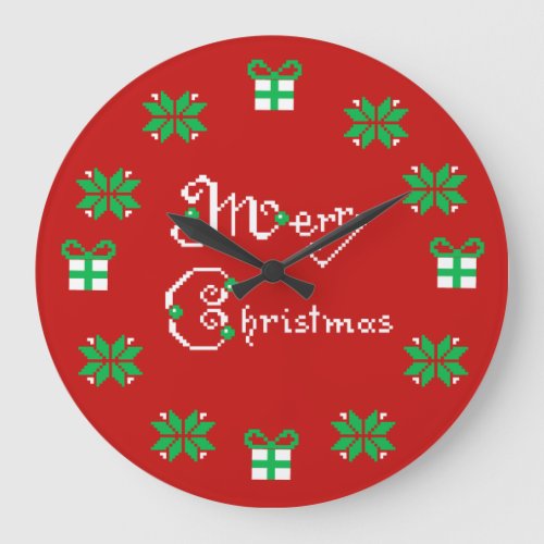 Merry Christmas Norwegian Ornaments Large Clock