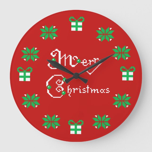 Merry Christmas Norwegian Ornaments Large Clock (Front)