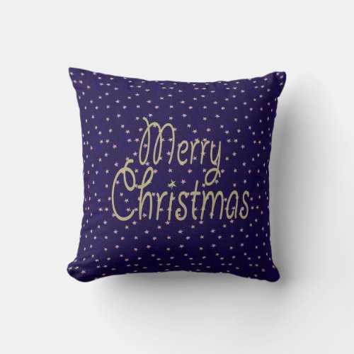 Merry Christmas Nostalgic Stars in Purple  Gold Throw Pillow