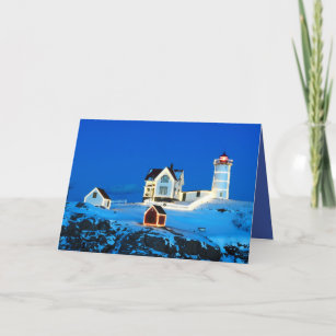 Merry Christmas Nubble Lighthouse Holiday Card