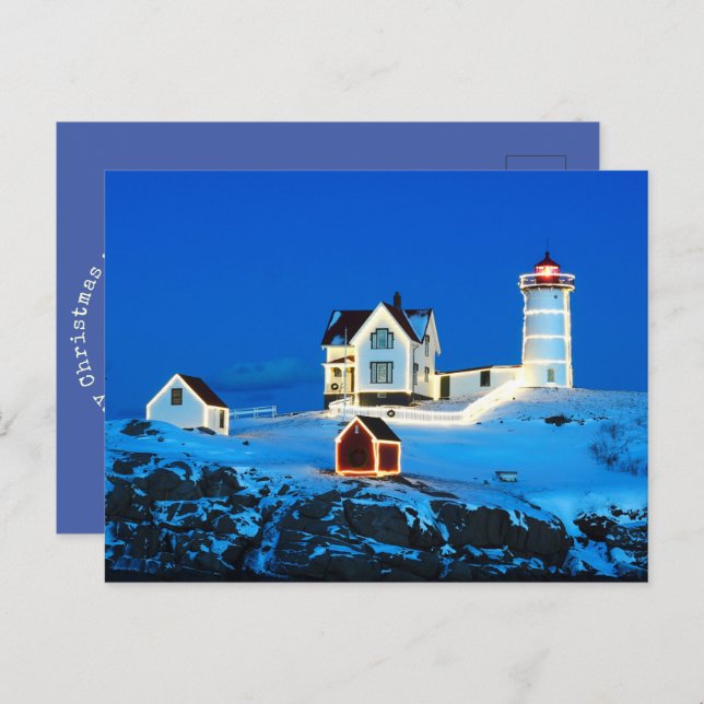 Merry Christmas Nubble Lighthouse Holiday Postcard (Front/Back)