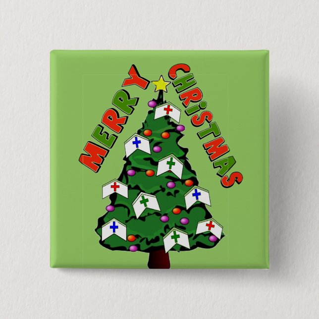 Merry Christmas Nurse Cap Tree Button (Front)