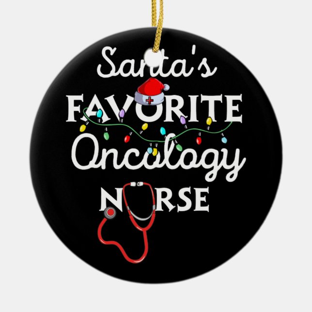 Merry Christmas Nurse Crew Santa's Oncology Ceramic Ornament (Front)