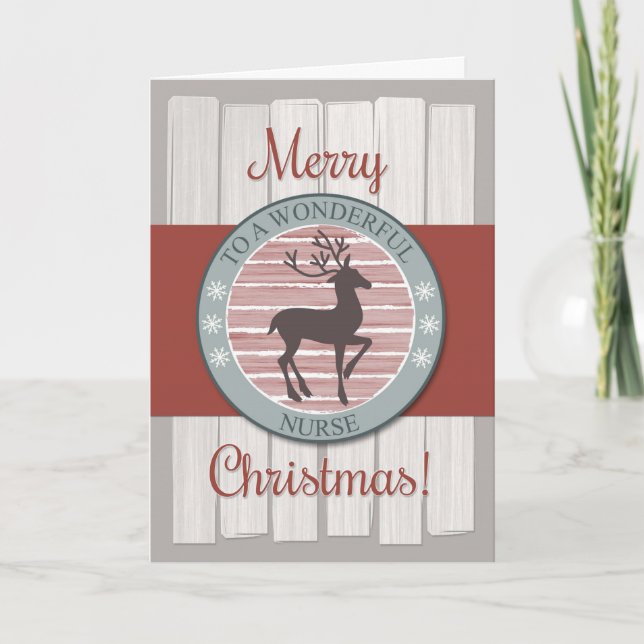 Merry Christmas Nurse with Rustic Reindeer Holiday Card (Front)
