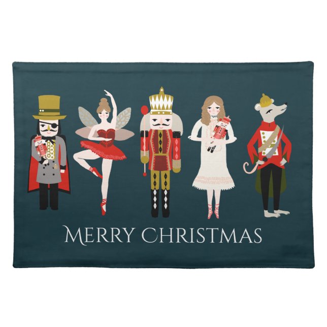 Merry Christmas Nutcracker Ballet Cloth Placemat (Front)