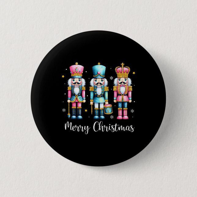 Merry Christmas Nutcracker Ballet Festive Xmas Men Button (Front)