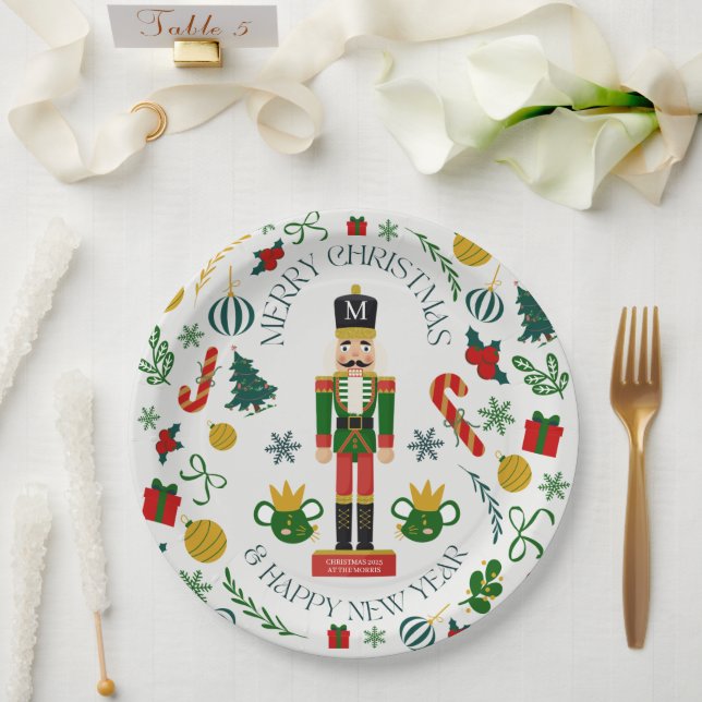 Merry Christmas nutcracker custom monogram Paper Plates (Wedding)