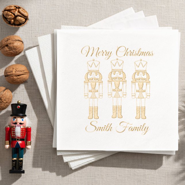 Merry Christmas Nutcracker Family Name Holiday Foil Napkins (Make your holiday meals extra special with personalized Nutcracker napkins. )