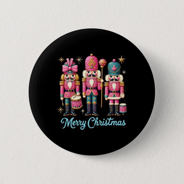 Merry Christmas Nutcracker Friends Family Matching Button (Front)