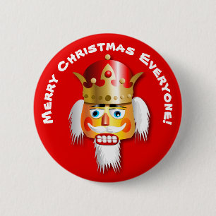 Merry Christmas Nutcracker King Cartoon Pinback Button