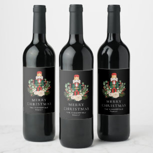 Merry Christmas Nutcracker Script Botanical Custom Wine Label