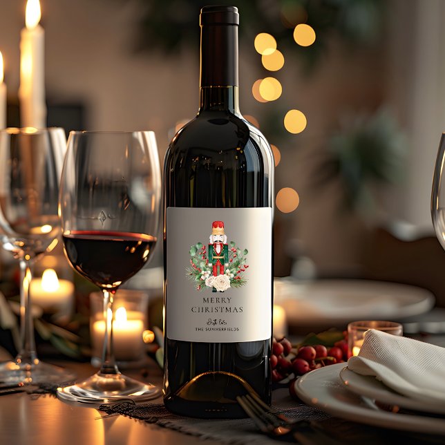 Merry Christmas Nutcracker Script Festive Custom Wine Label (Merry Christmas Nutcracker Script Festive Custom Wine Label)