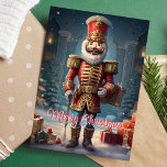 Merry Christmas Nutcracker Soldier Holiday Card<br><div class="desc">Celebrate the holiday season with this elegant card featuring a classic nutcracker soldier surrounded by festive gifts. The "Merry Christmas" message adds a timeless touch,  perfect for sending joyful holiday greetings to friends and family who love traditional Christmas decor.</div>