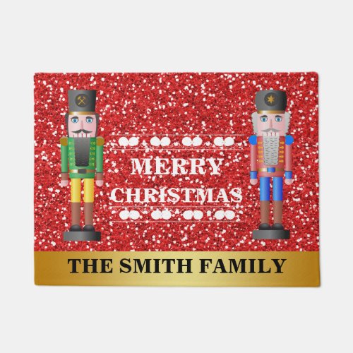 Merry Christmas Nutcrackers Red Gold Welcome Doormat