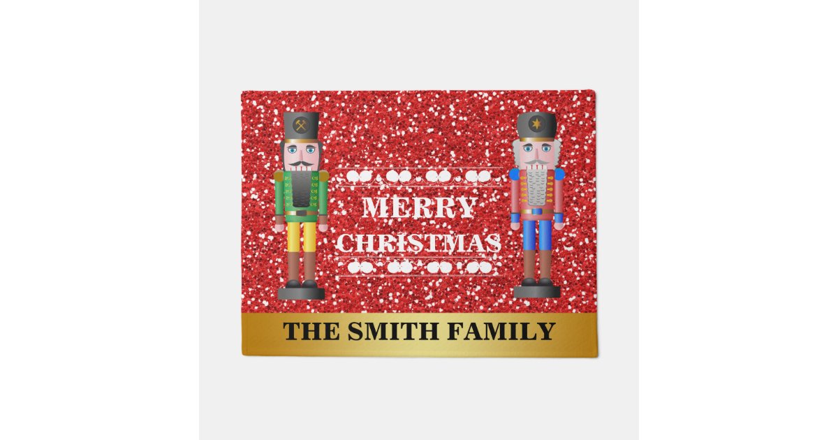 Merry Christmas Nutcrackers Red Gold Doormat Zazzle