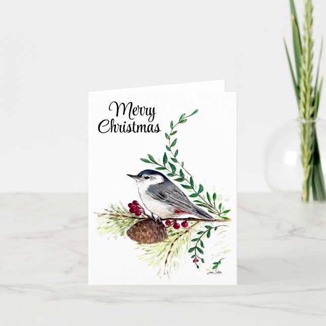 Merry Christmas Nuthatch Bird Holiday Card (Merry Christmas Nuthatch Bird Holiday Card from Jenn's Emporium. )