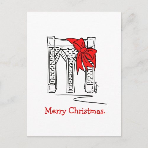 Merry Christmas NYC Brooklyn Bridge New York City Holiday Postcard