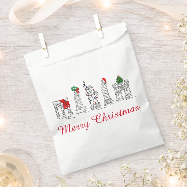 Merry Christmas NYC Buildings Landmarks Holiday Favor Bag (Clipped)