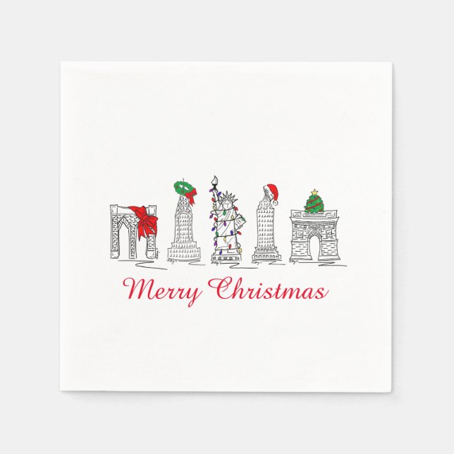 Merry Christmas NYC Buildings Landmarks Holiday Napkins (Front)