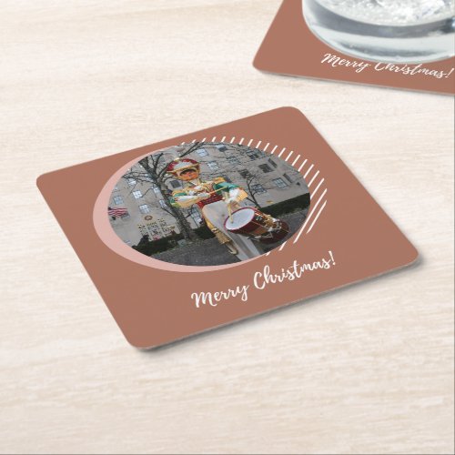Merry Christmas NYC Rockefeller Plaza Drummer Boy Square Paper Coaster