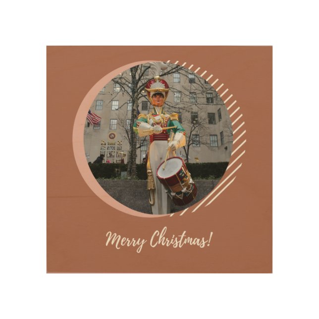 Merry Christmas NYC Rockefeller Plaza Drummer Boy Wood Wall Art (Front)