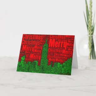 Merry Christmas: NYC Skyline Word Art Card 002