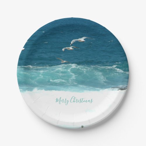 Merry Christmas Ocean Waves Paper Plates